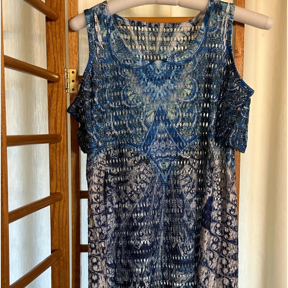 Unbranded Cold Shoulder Layering Tunic Cover Up Handkerchief Hen Blue Tie Dye